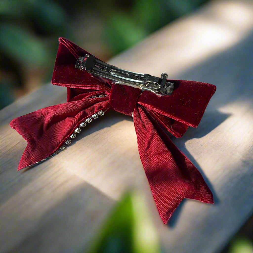 Rhinestone Rimmed Maroon Velvet Bow🔥