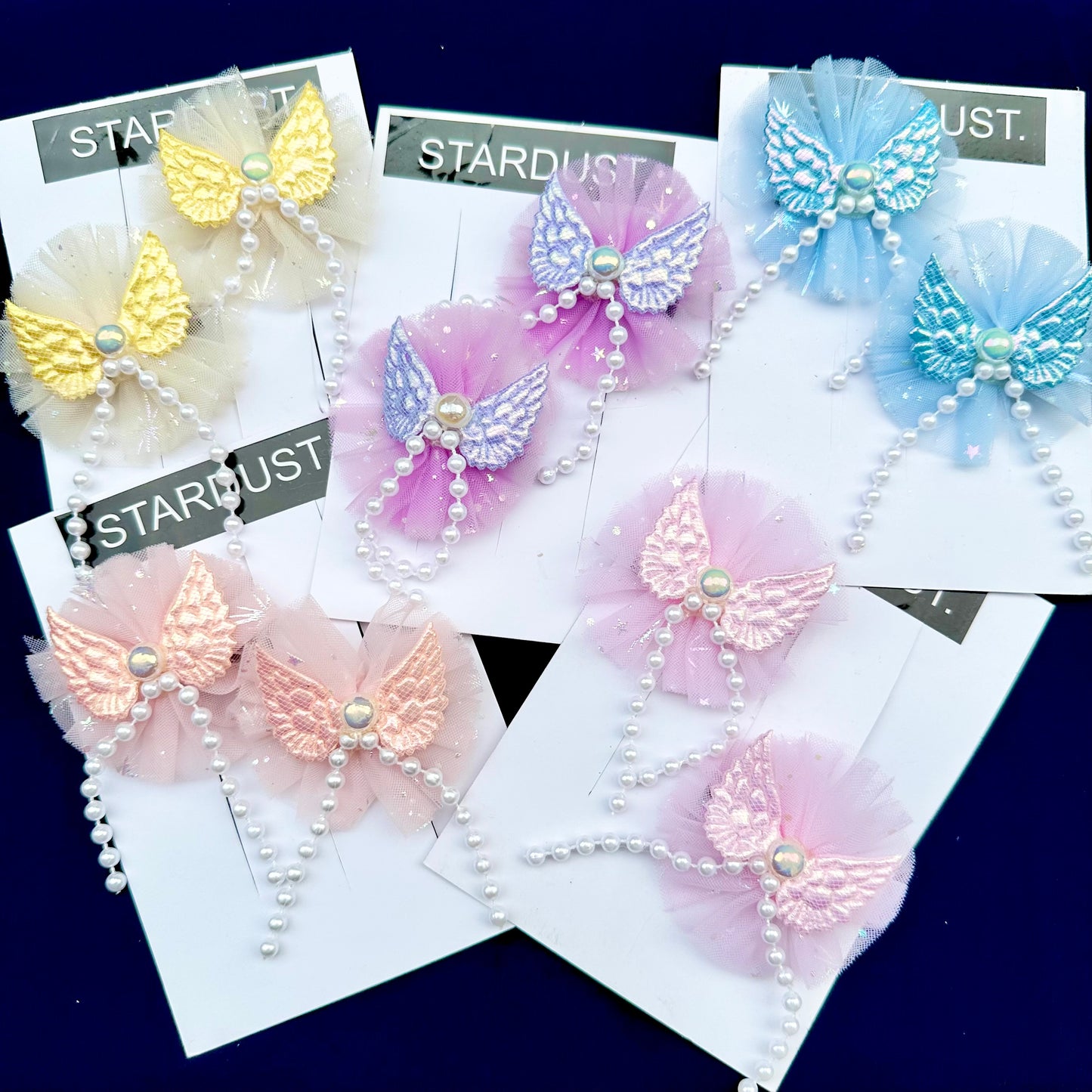 Angel Wing Tulle Hairclips with Pearl Hangings
