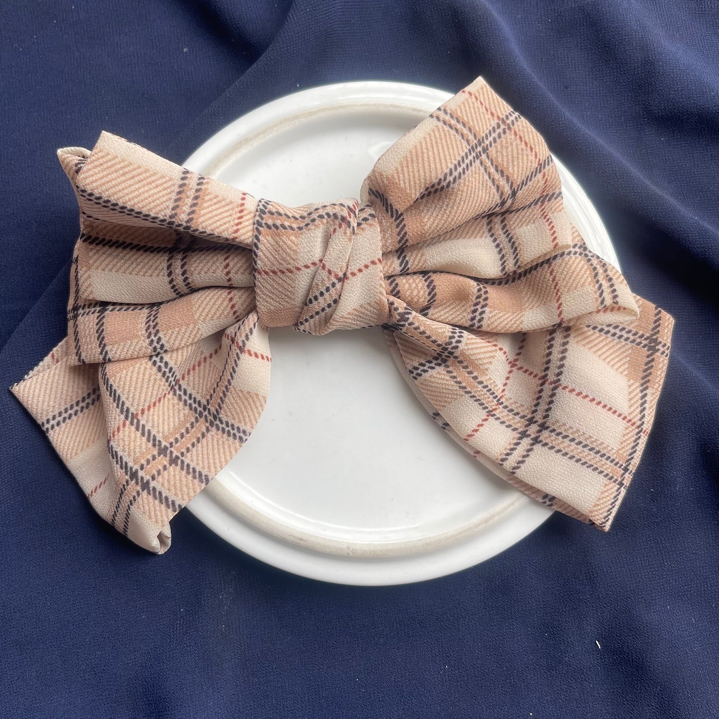 Triple layered checkered chiffon bow