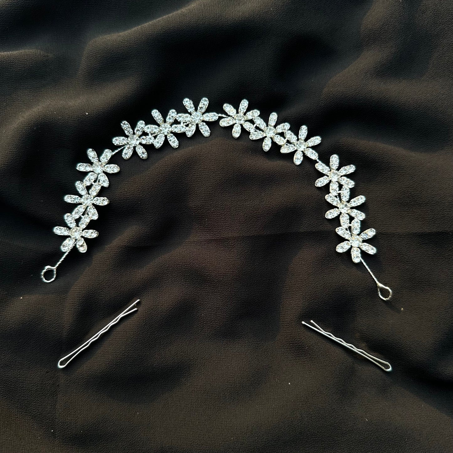 Rhinestone Flower Silver Metallic Formal Headpiece🔥