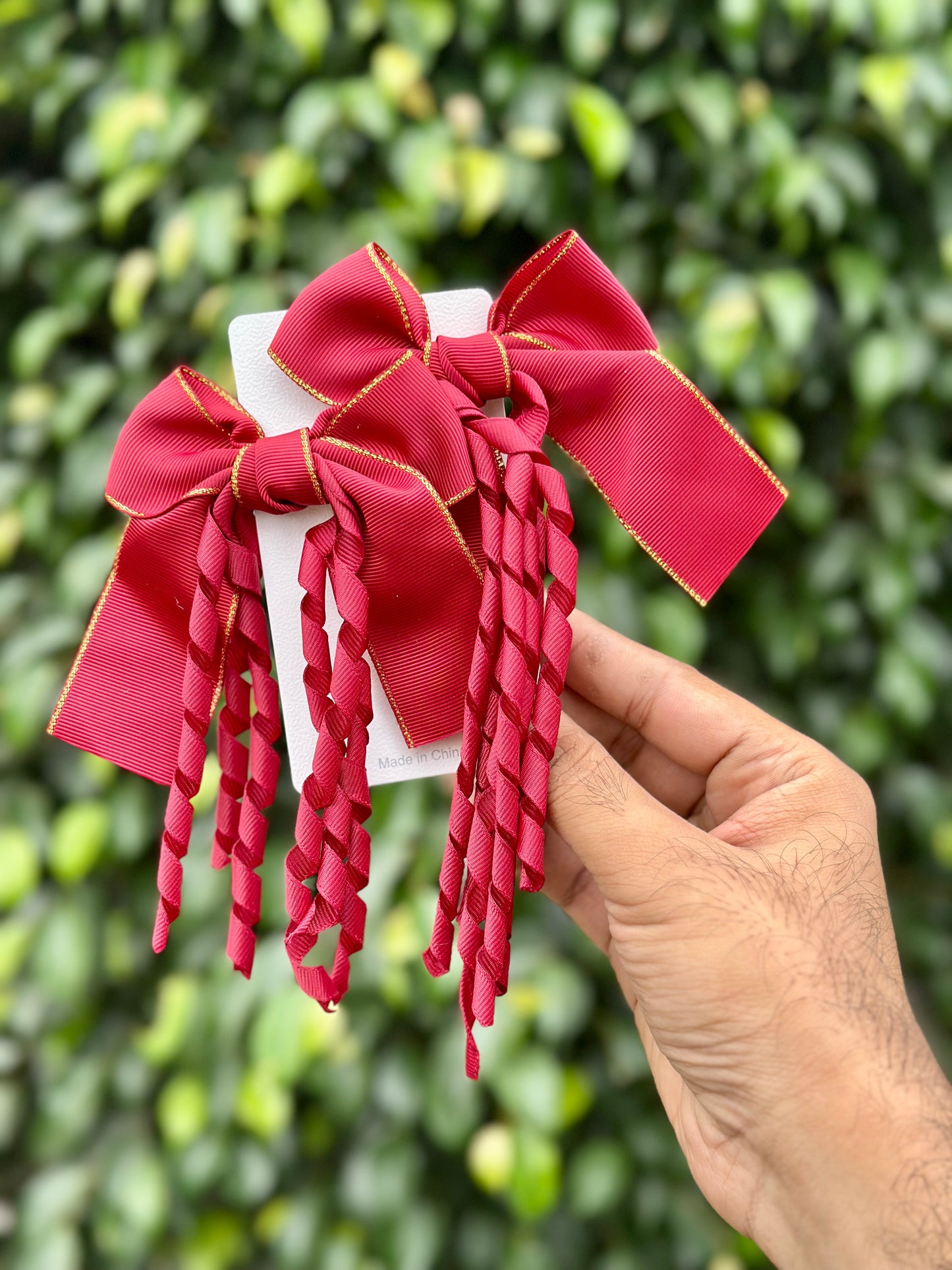 Long Spiral Hanging Bow Clipon Pairs with Gold Edging🔥
