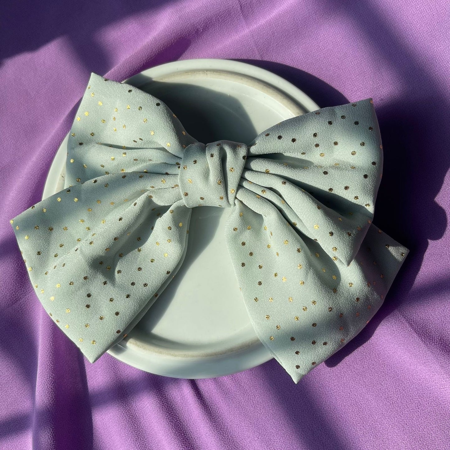 Gold Dotted Chiffon Bow