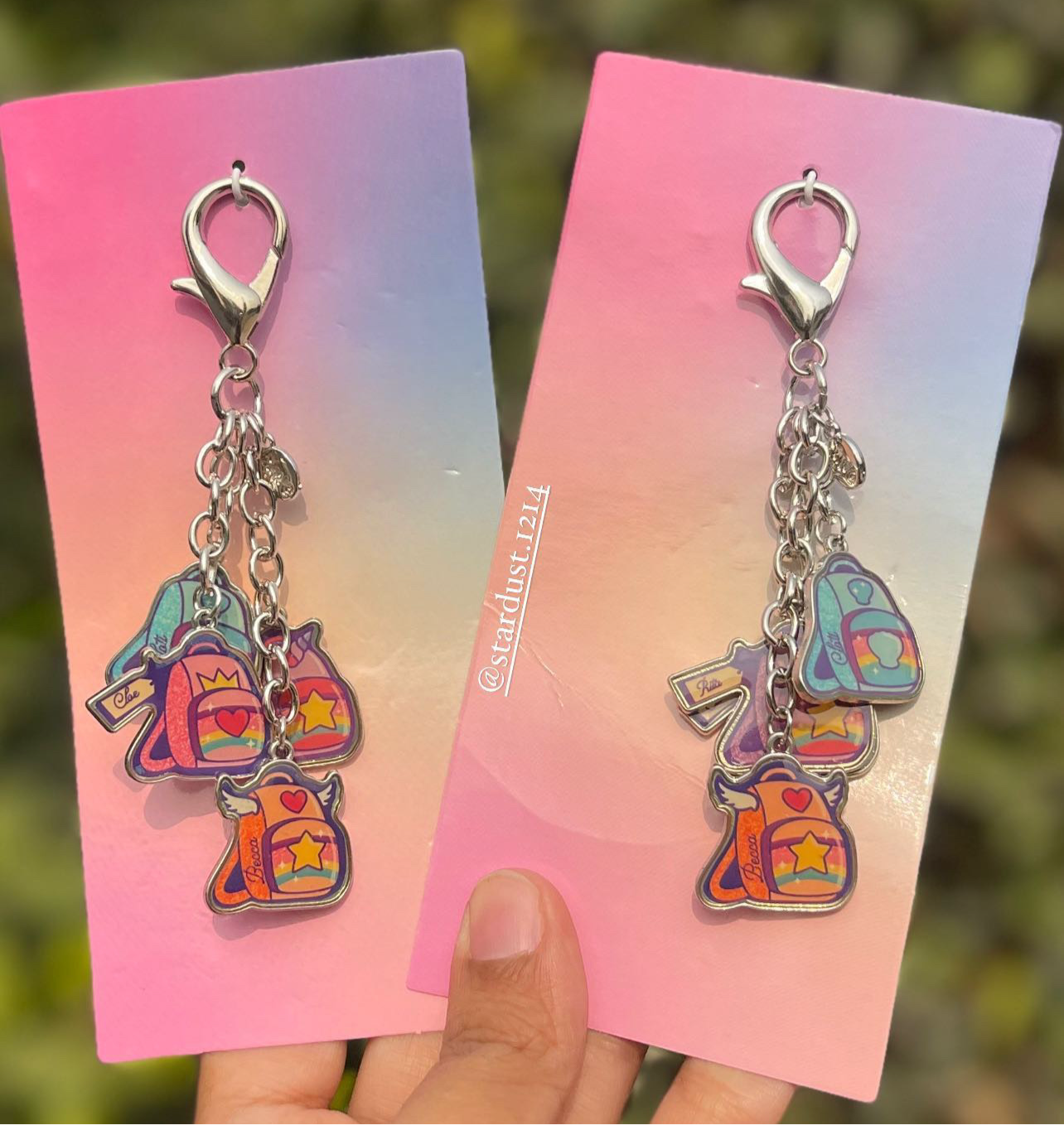 Hanging Metallic Enamel Backpack Charms Keyring