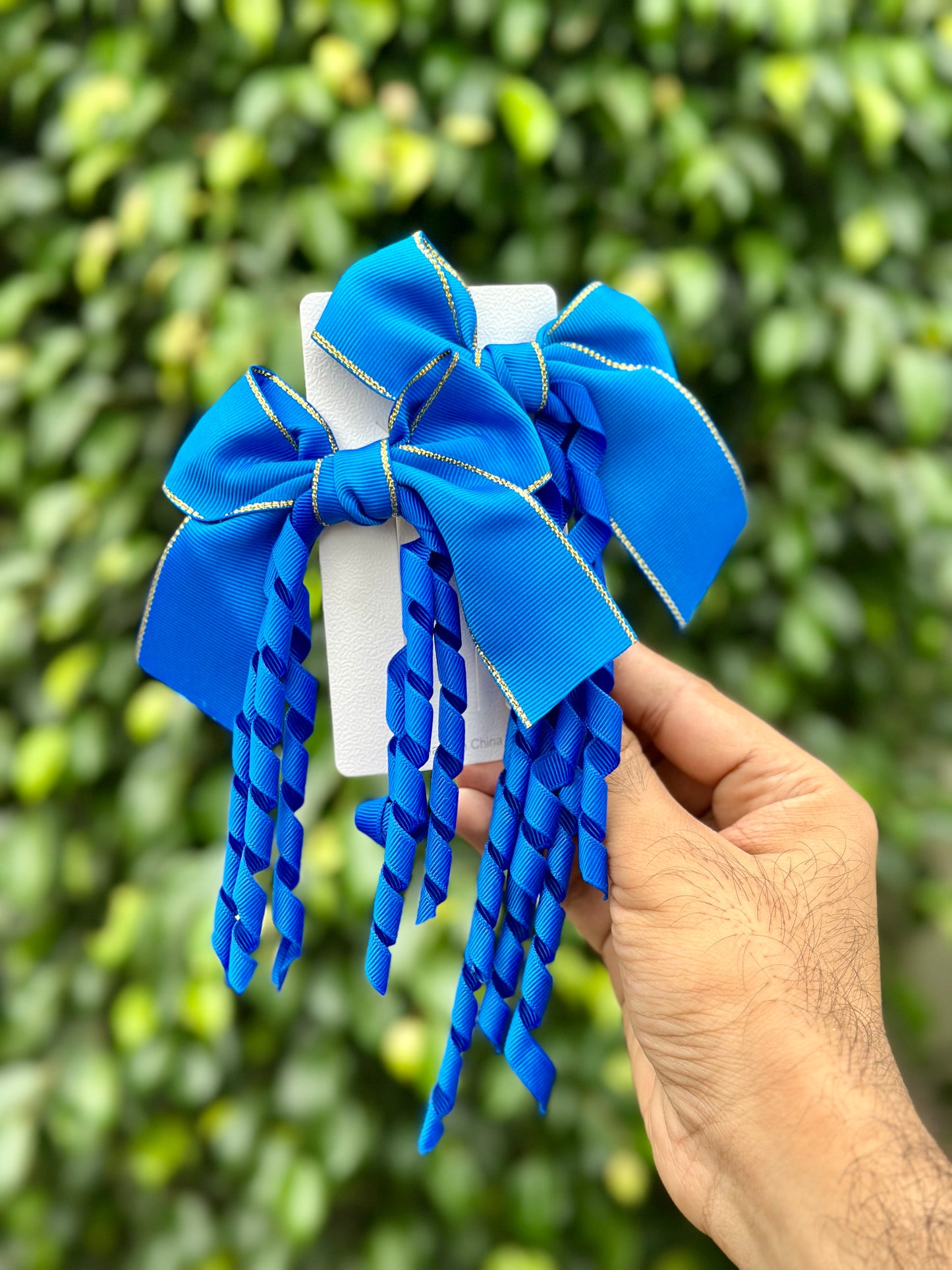 Long Spiral Hanging Bow Clipon Pairs with Gold Edging🔥