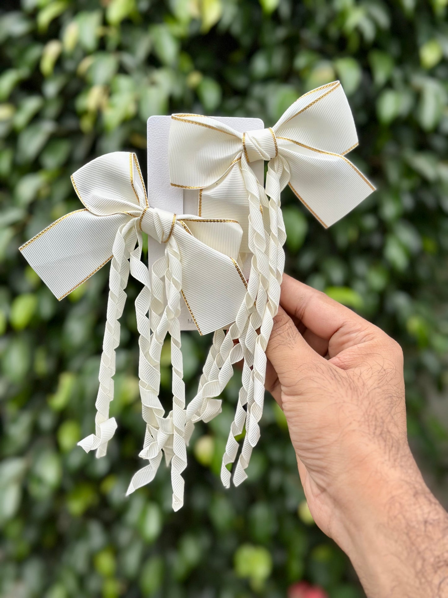 Long Spiral Hanging Bow Clipon Pairs with Gold Edging🔥