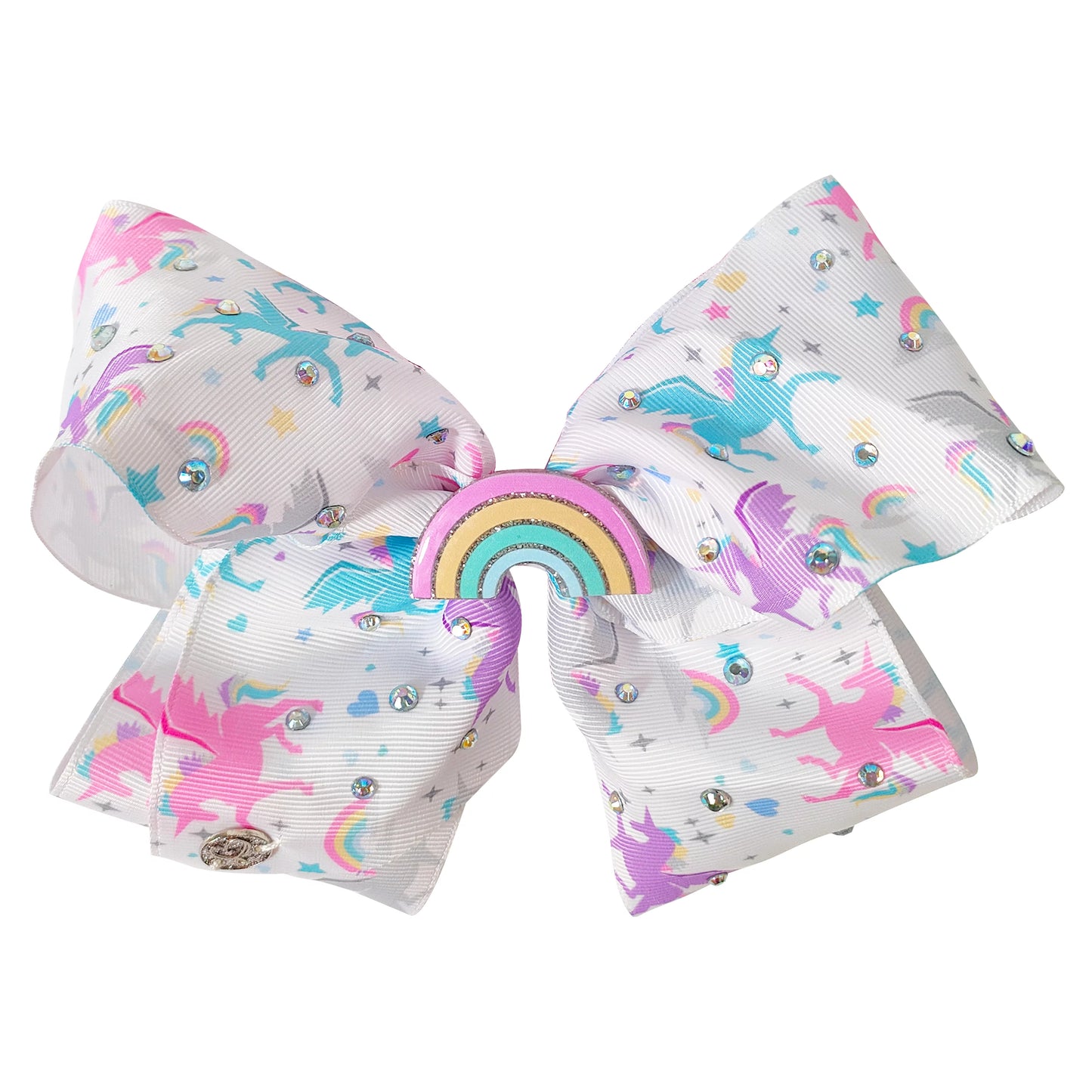 Jojo Siwa White Unicorn 🦄 Printed Bow with Acrylic Rainbow 🌈 Topper🔥