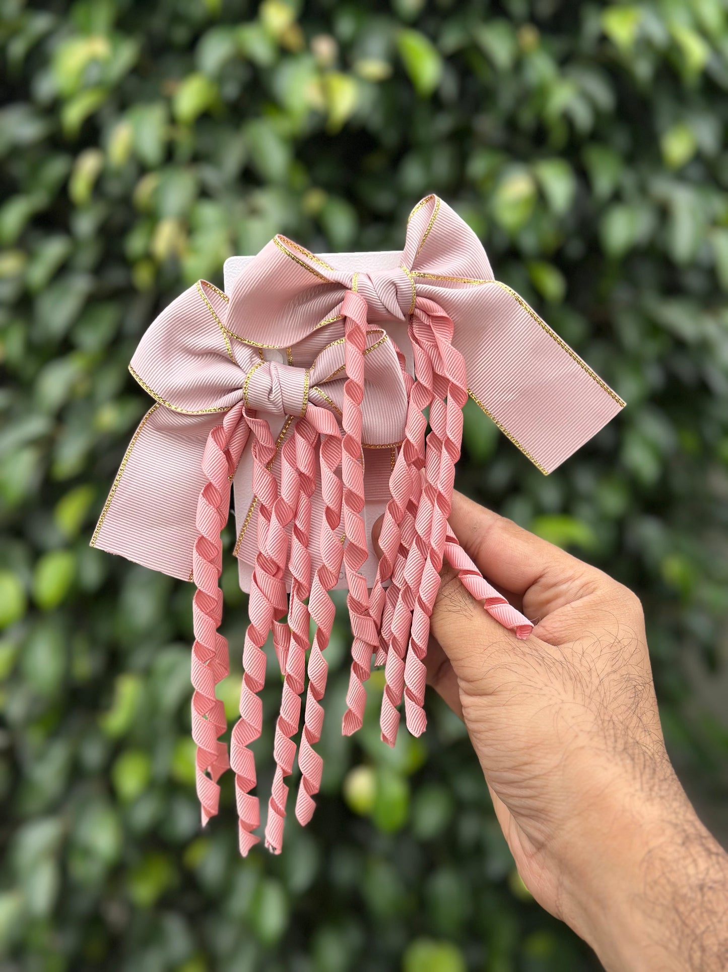 Long Spiral Hanging Bow Clipon Pairs with Gold Edging🔥