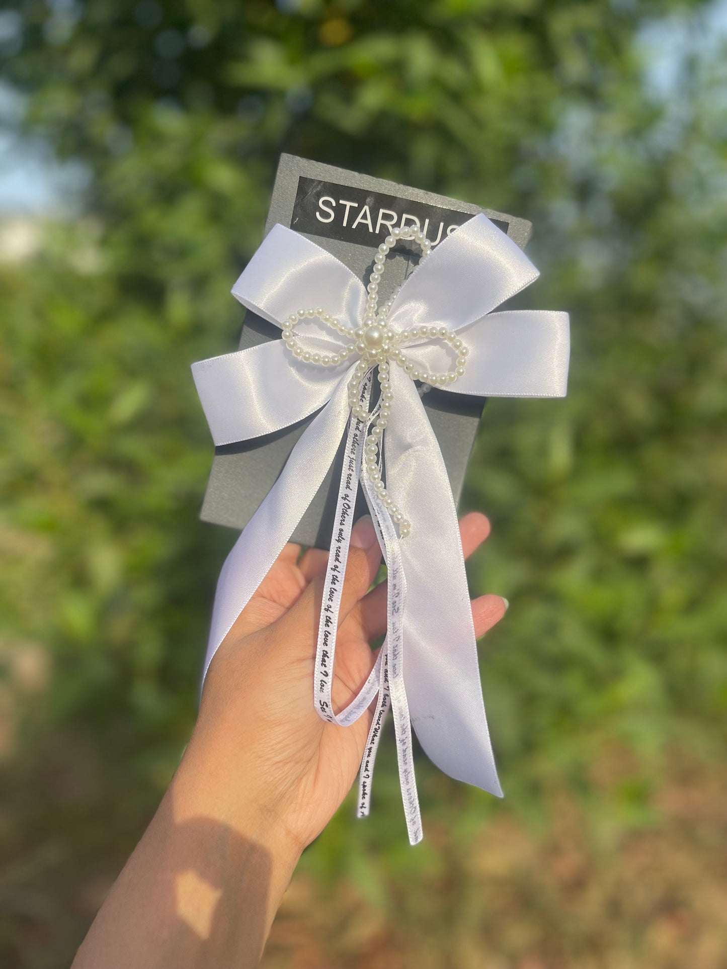 Silk Ribbon hanging bow with pearl detailing