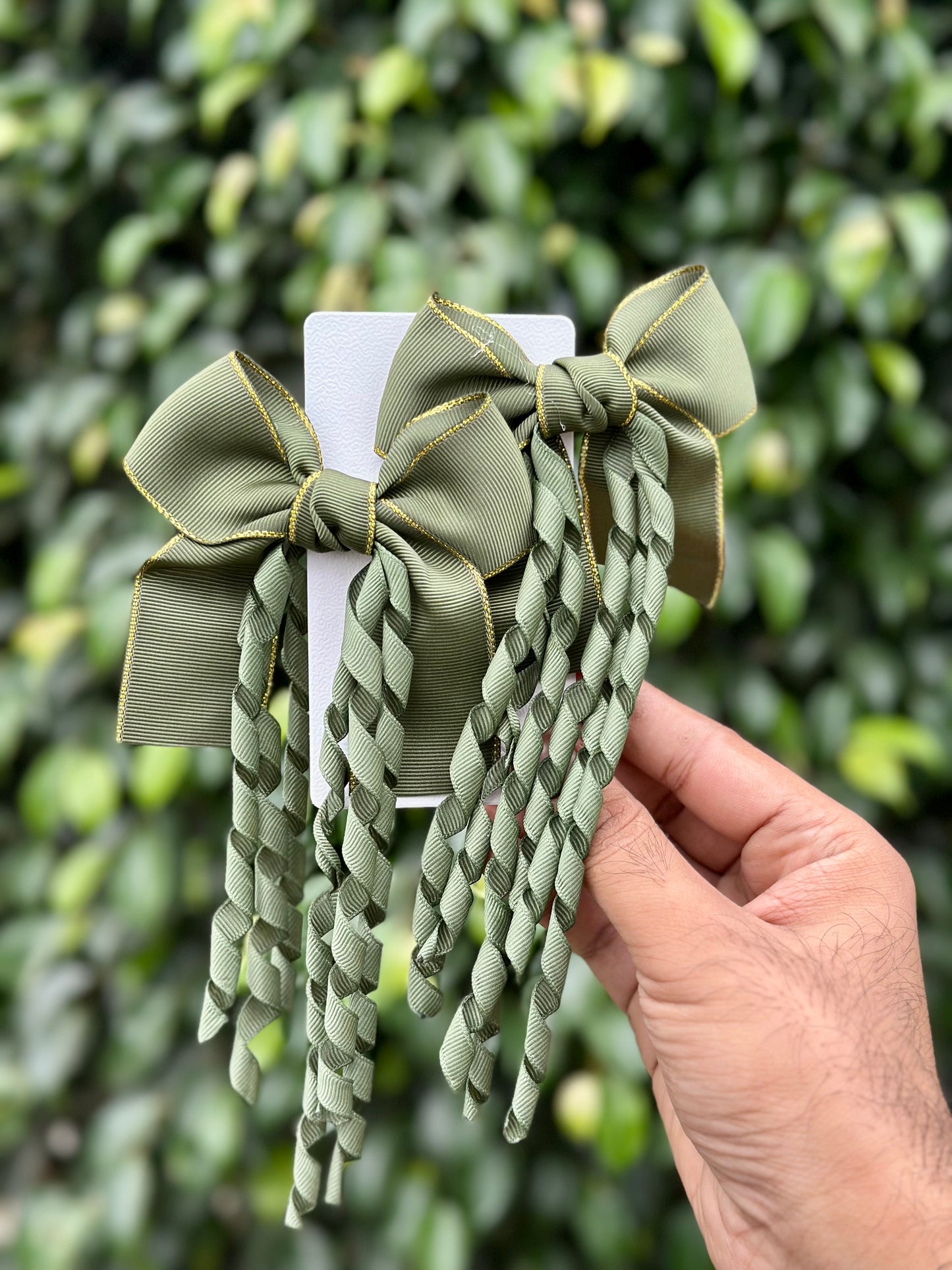 Long Spiral Hanging Bow Clipon Pairs with Gold Edging🔥