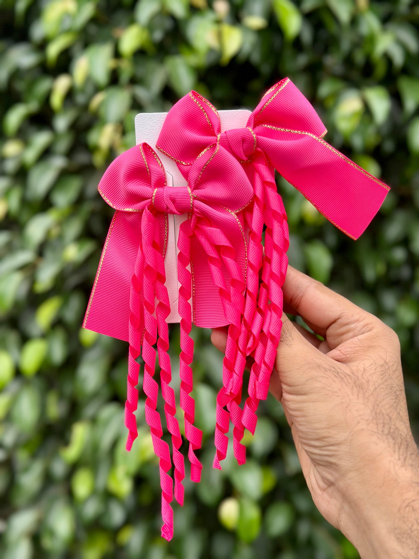 Long Spiral Hanging Bow Clipon Pairs with Gold Edging🔥