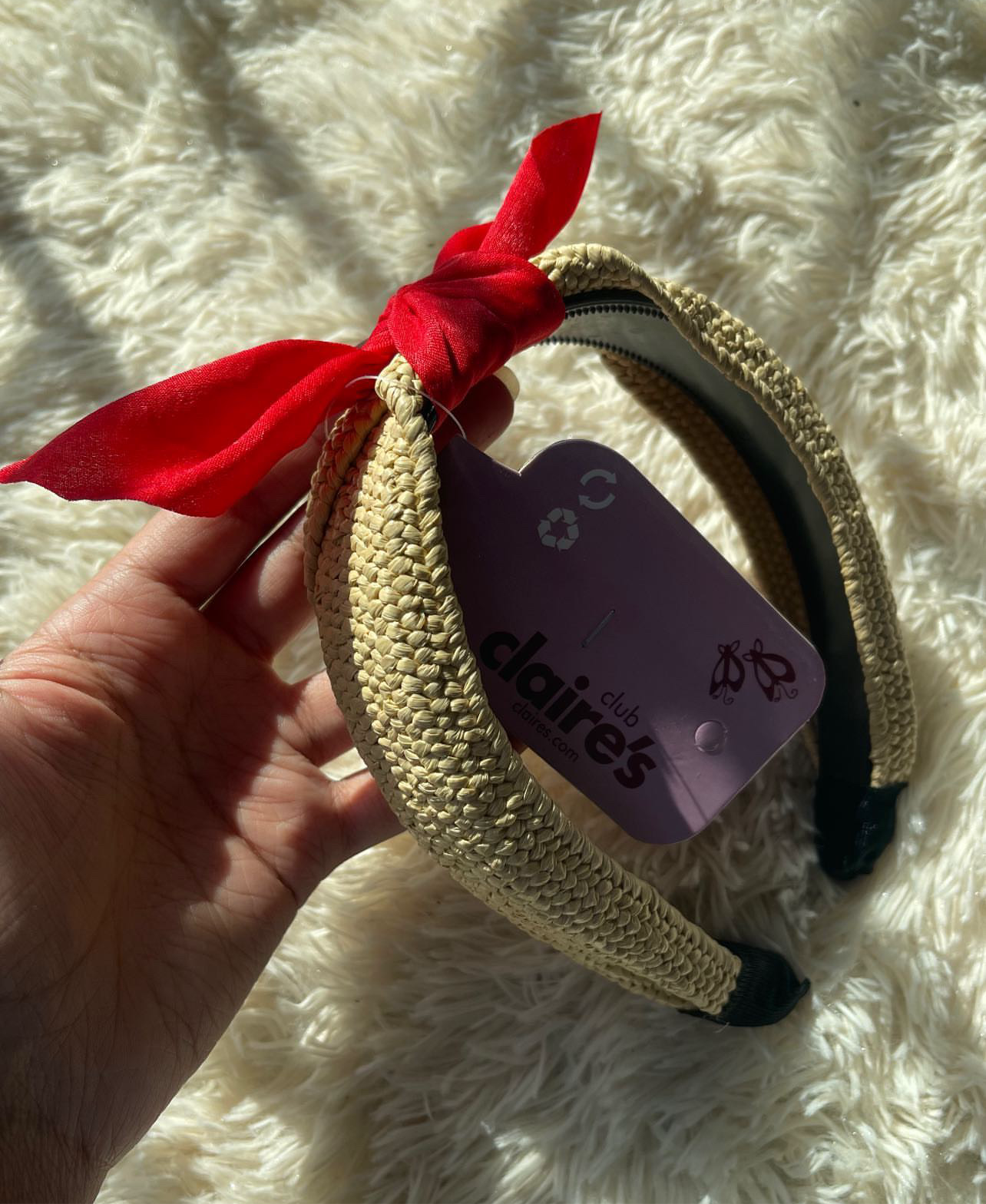 Woven Headband with Red Bow Knot