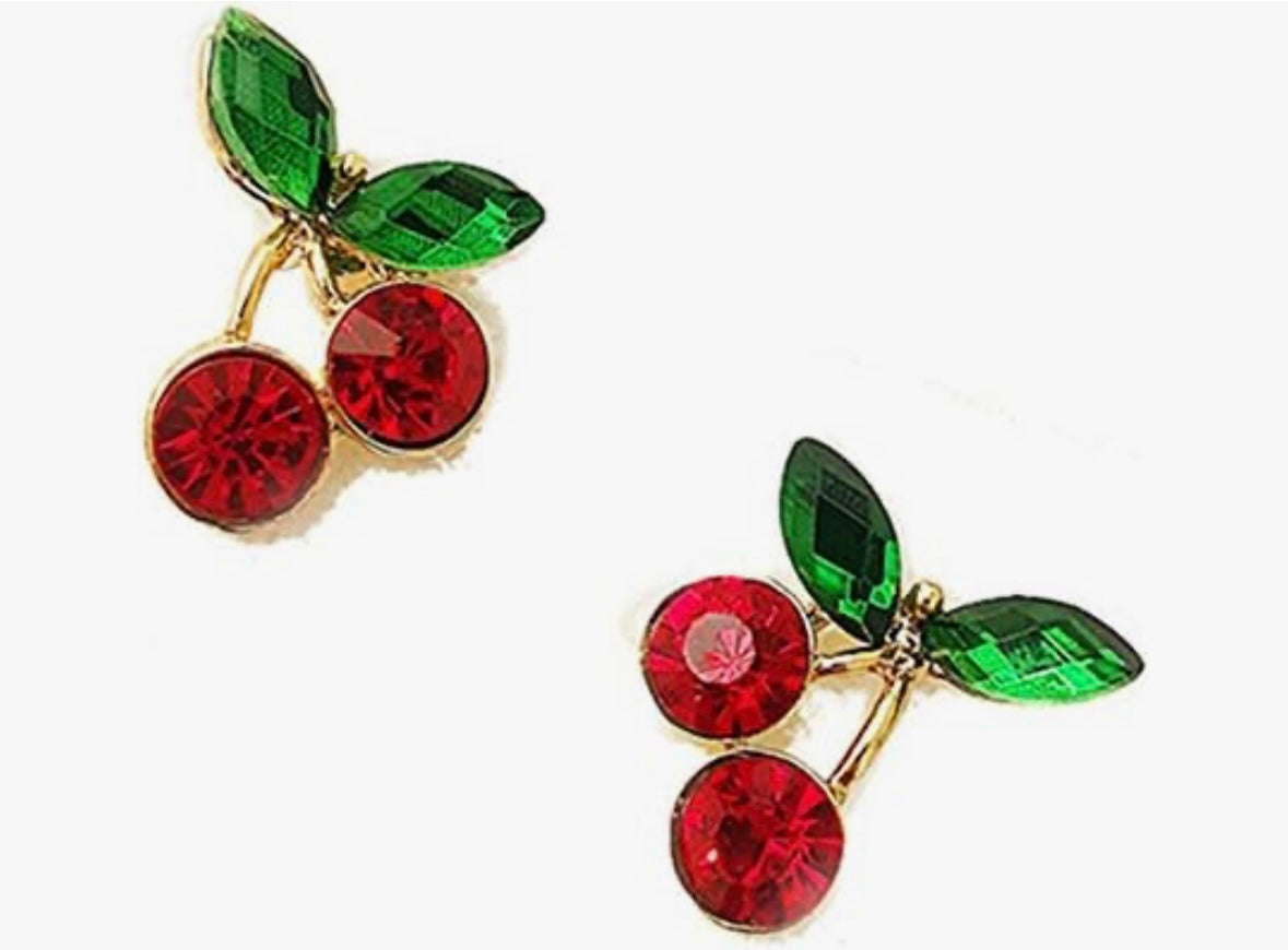Red Ruby Cherry And Emerald Green Necklace & Studs set