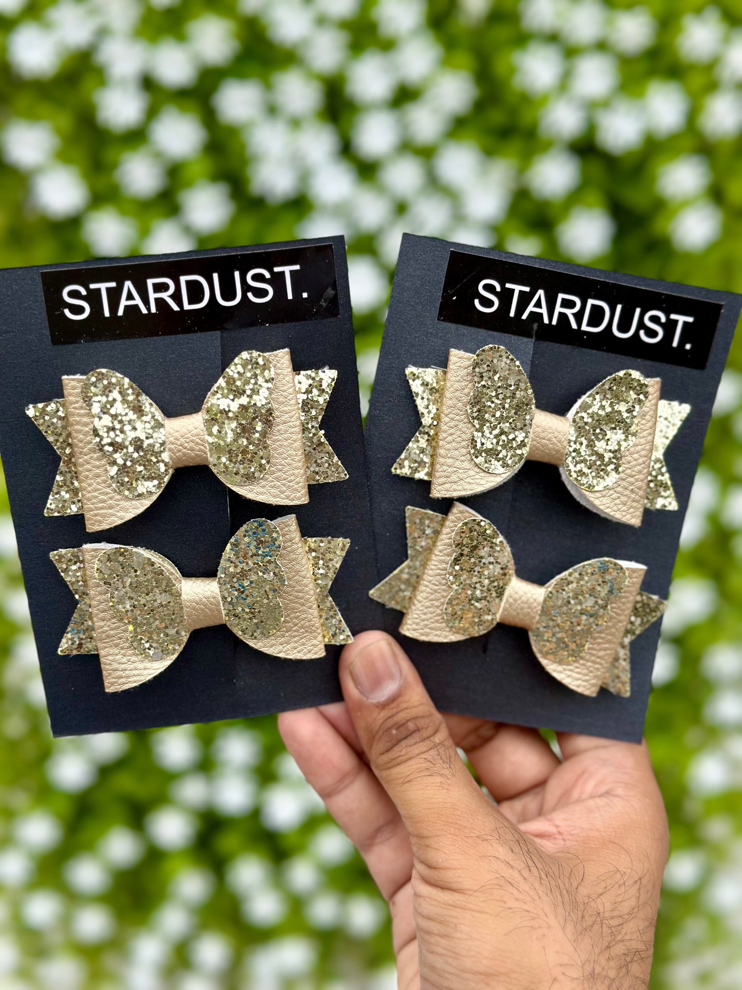 Triple Layered Golden Glittered Leatherite Bows