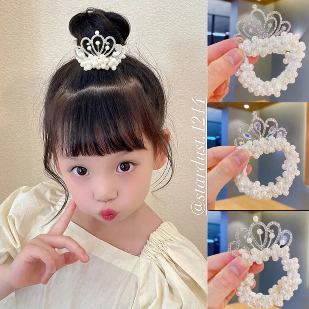 Rhinestone Tiara Pearl Hairties
