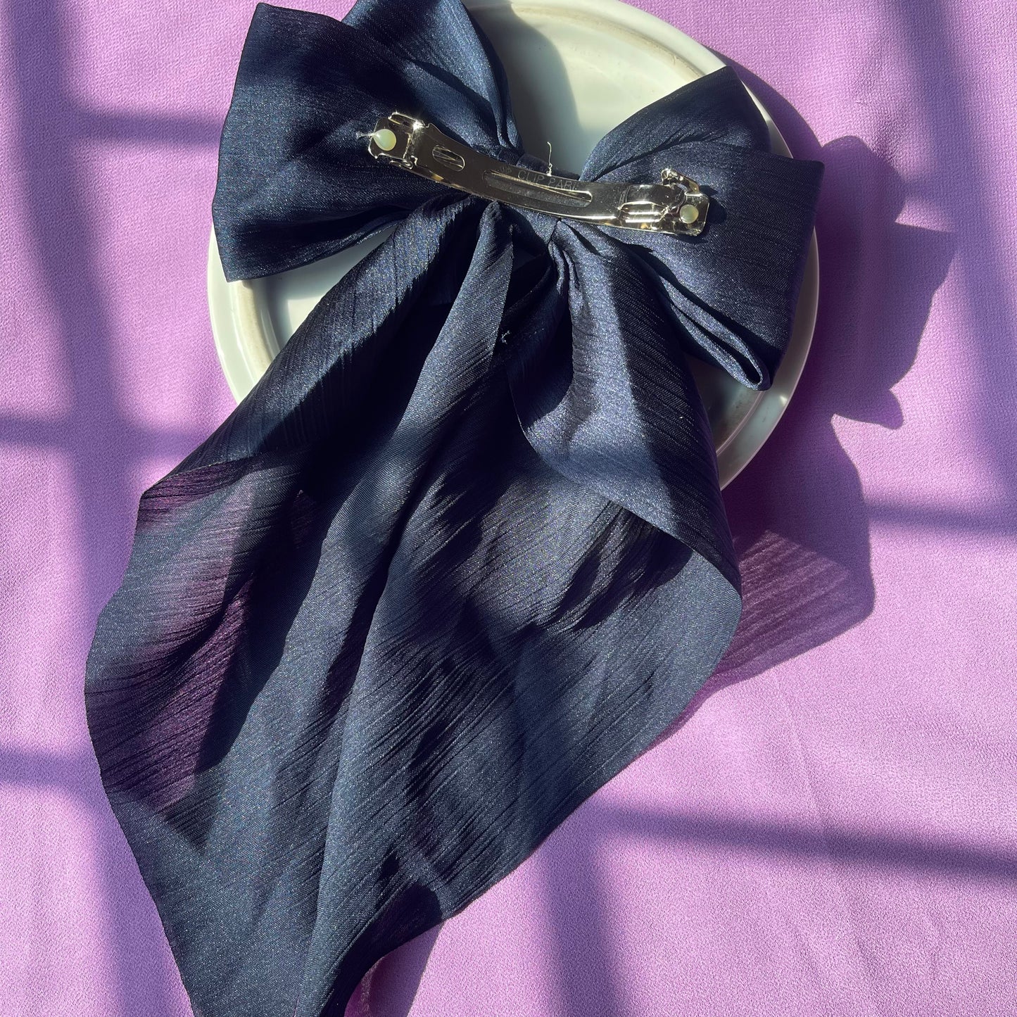 Navy blue silk hanging bow 6x11inches