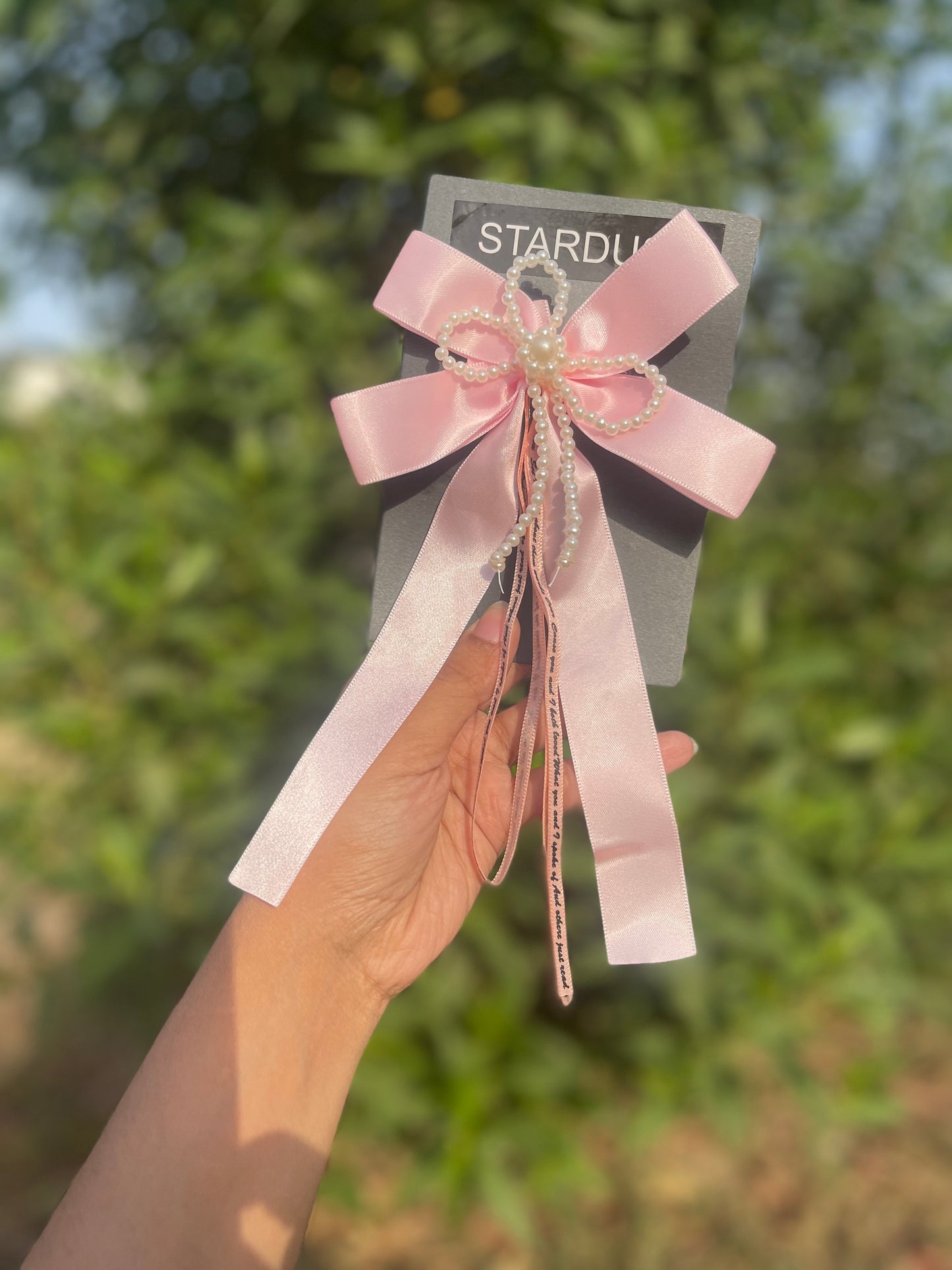 Silk Ribbon hanging bow with pearl detailing