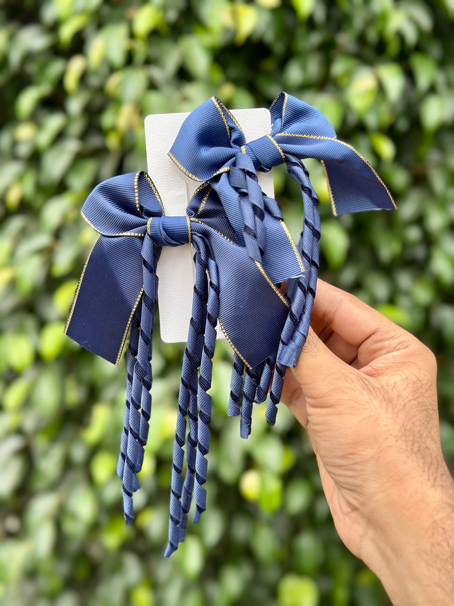 Long Spiral Hanging Bow Clipon Pairs with Gold Edging🔥