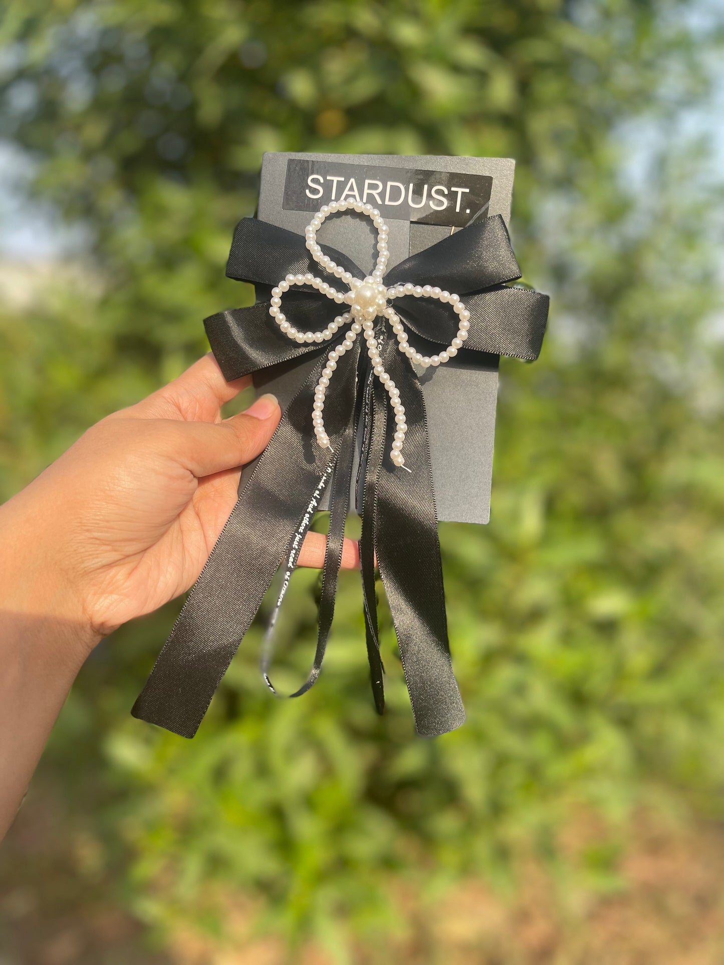 Silk Ribbon hanging bow with pearl detailing