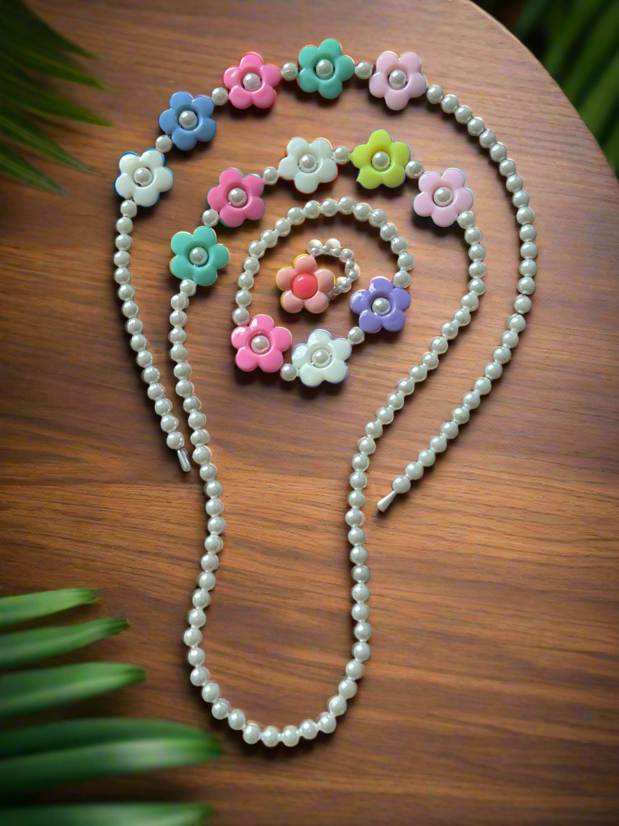 Acrylic Flower Beaded Complete Jewellery Set