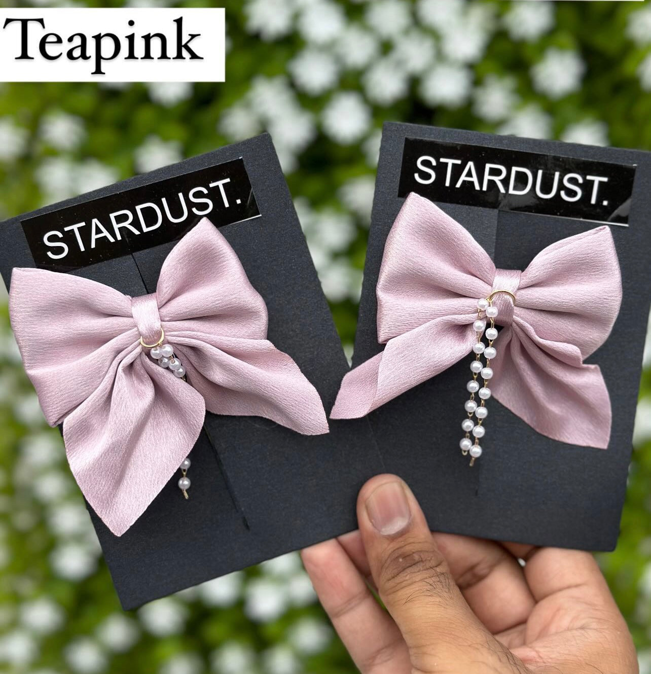 Silk Hanging Bow Pairs with Pearl Detailing