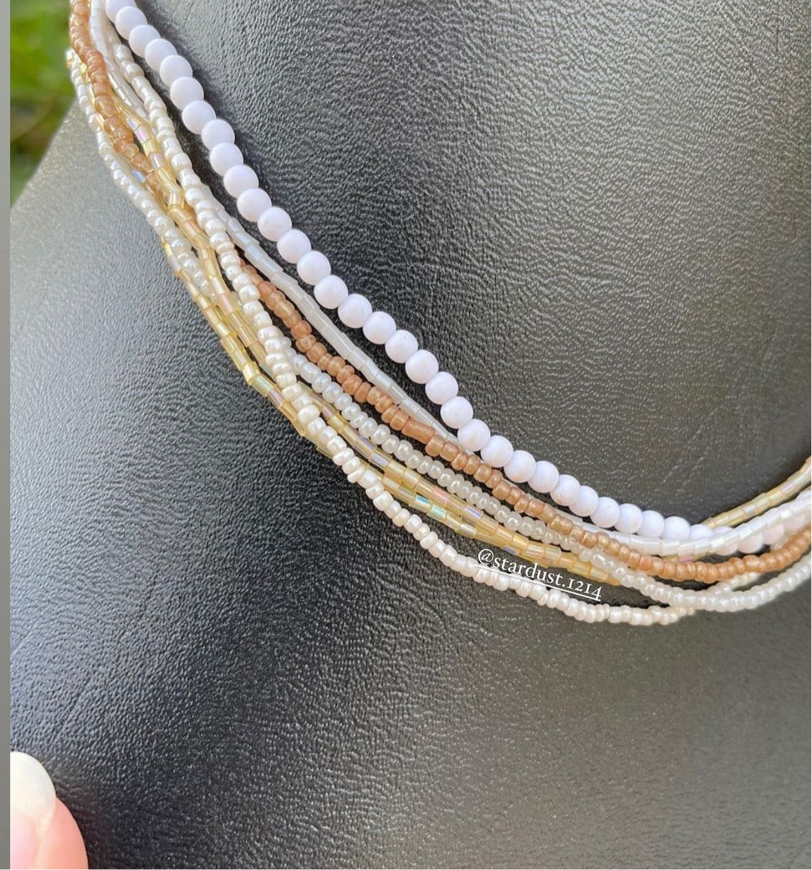 7 Layered White & Dull Gold Beaded Formal Necklace