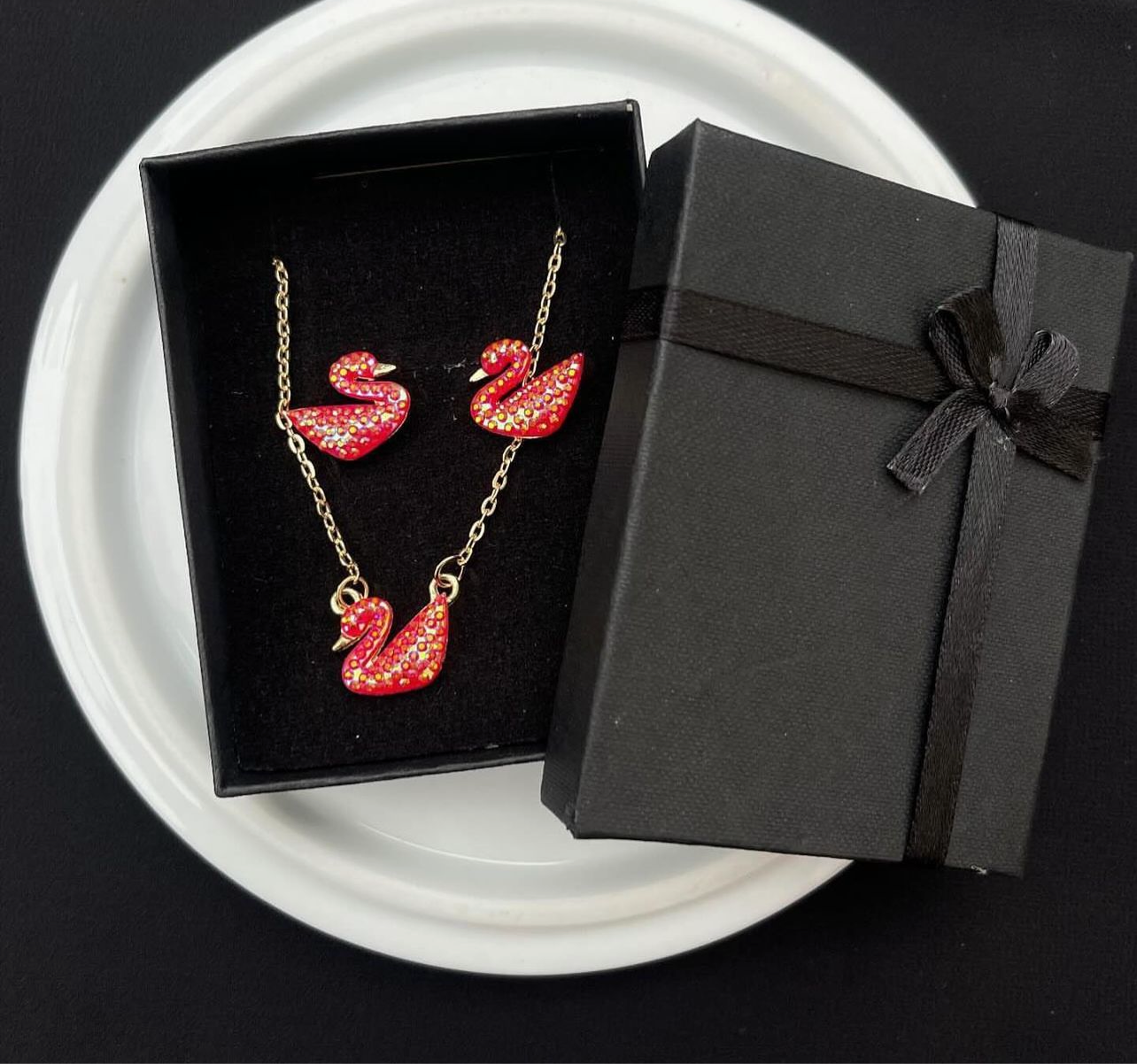 Swan Necklace and Studs Set