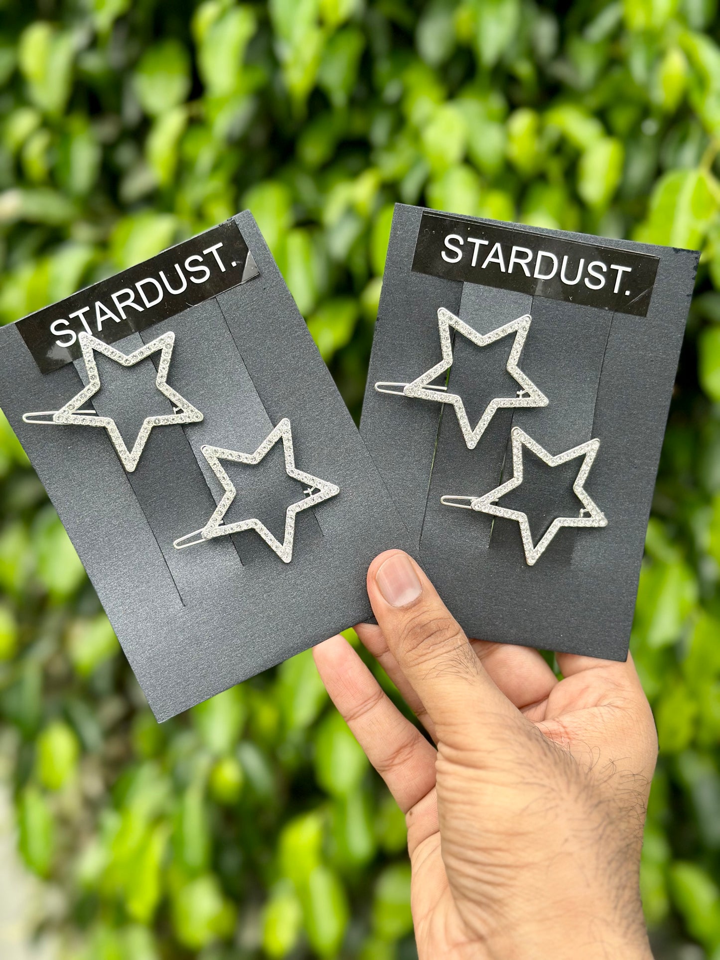 Silver Rhinestone Studded Star lockpins pair