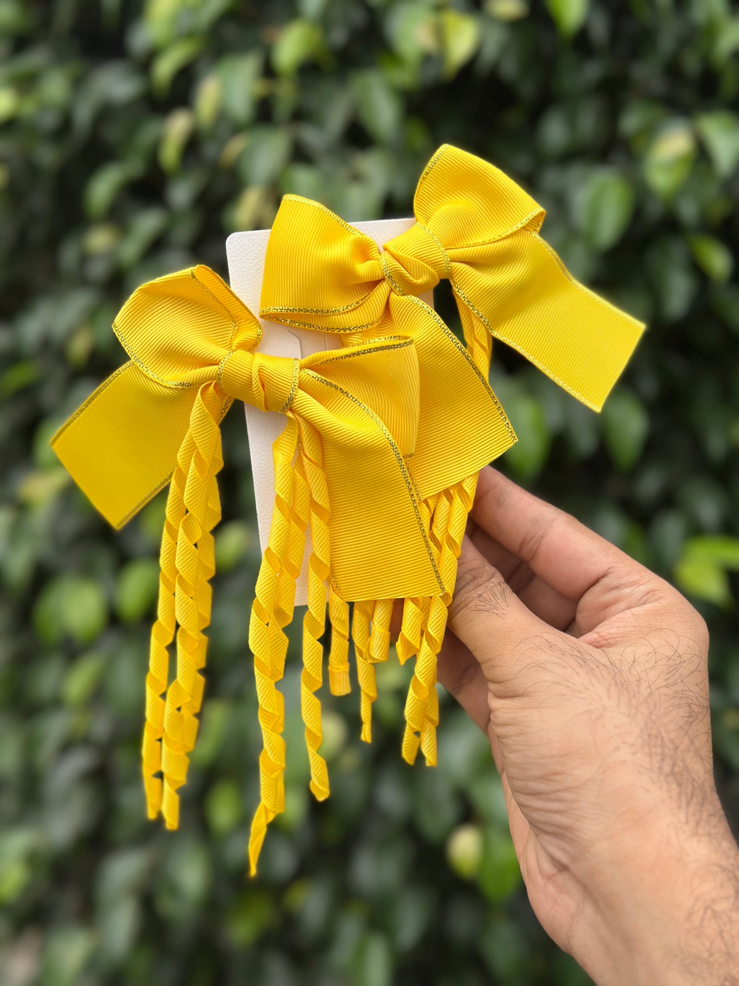 Long Spiral Hanging Bow Clipon Pairs with Gold Edging🔥