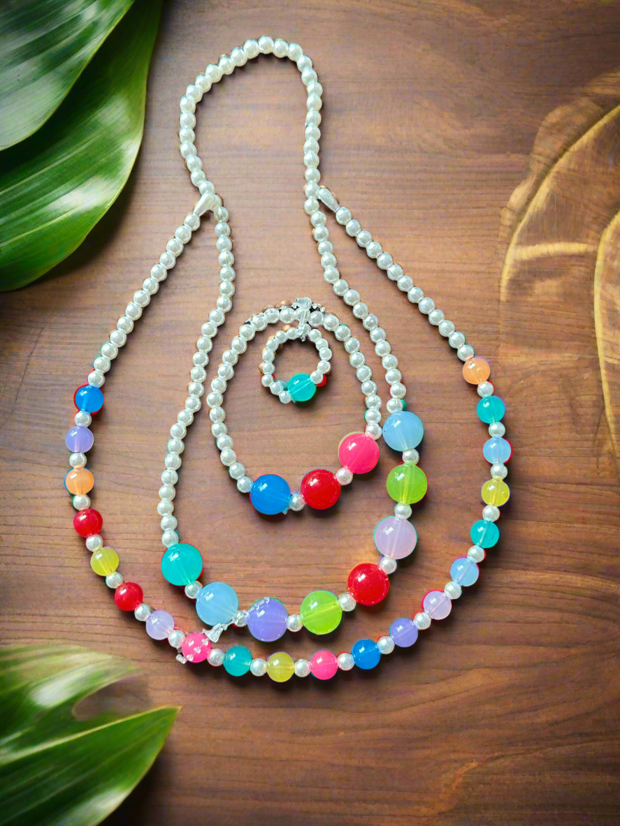 Acrylic Colorful Pearl Beaded Complete Jewellery Set