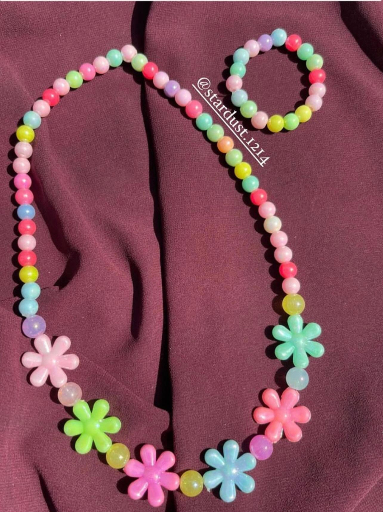 Beaded Flower necklace and bracelet set