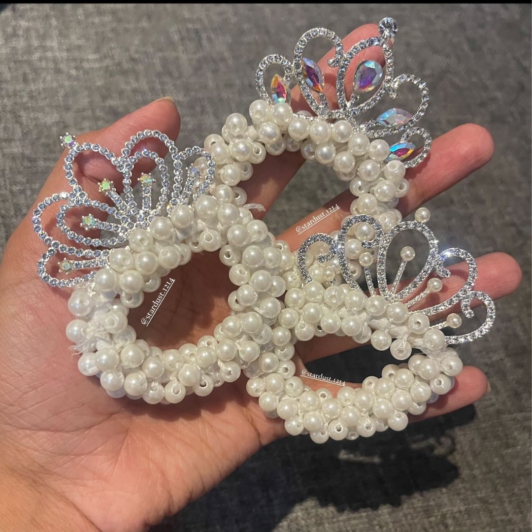 Rhinestone Tiara Pearl Hairties