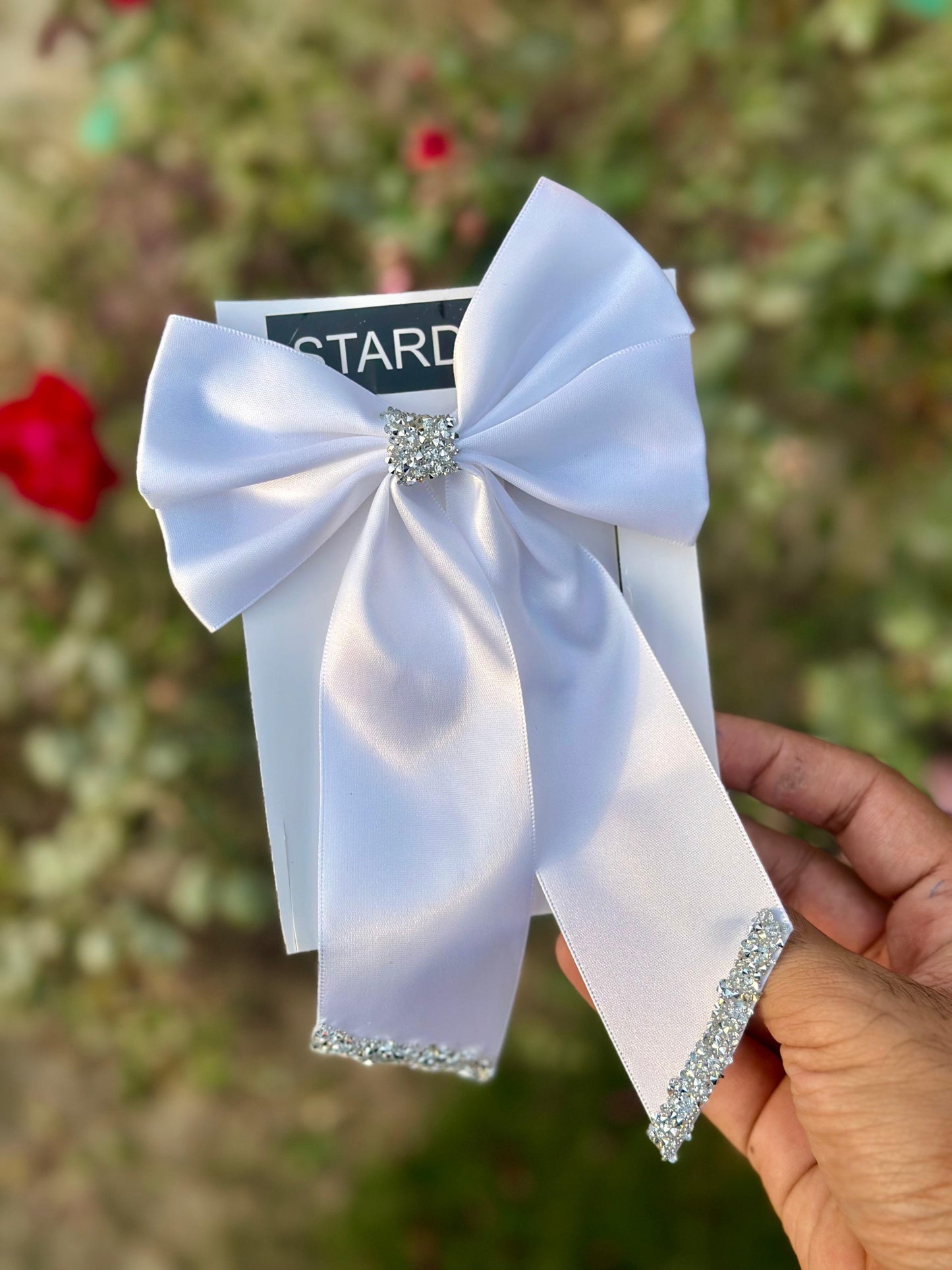 Hanging Silk bows with rhinestone detailing