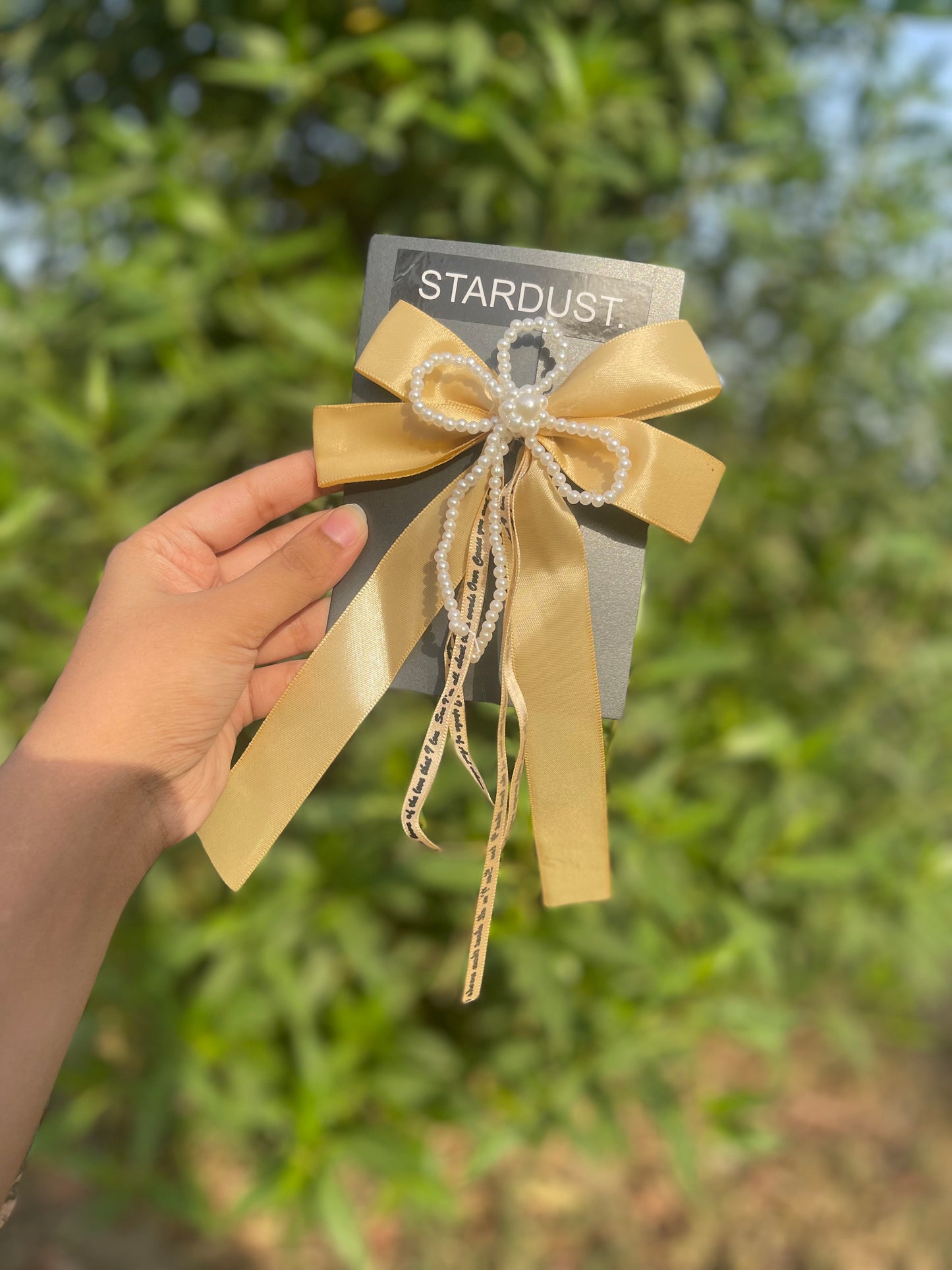 Silk Ribbon hanging bow with pearl detailing