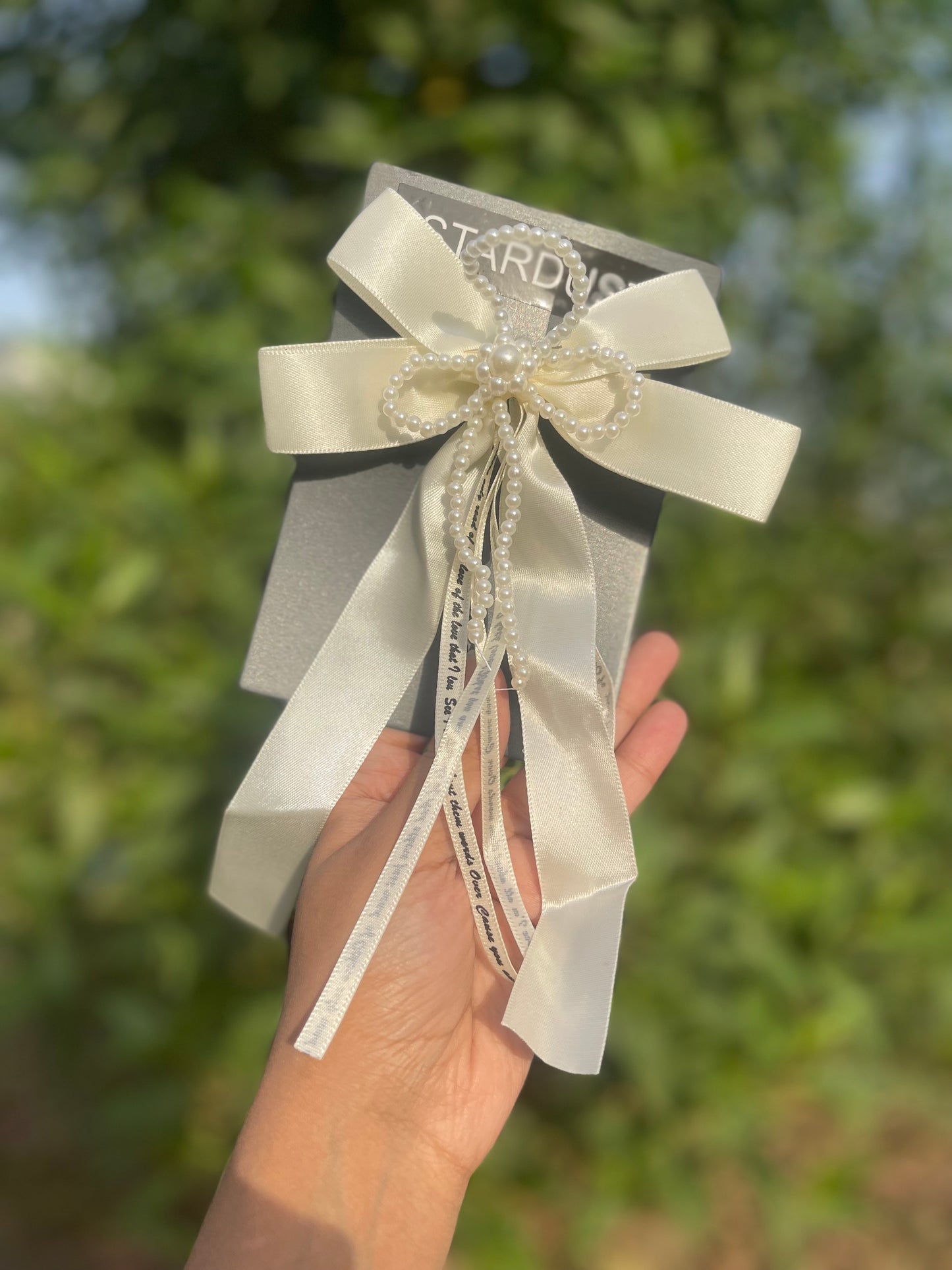 Silk Ribbon hanging bow with pearl detailing