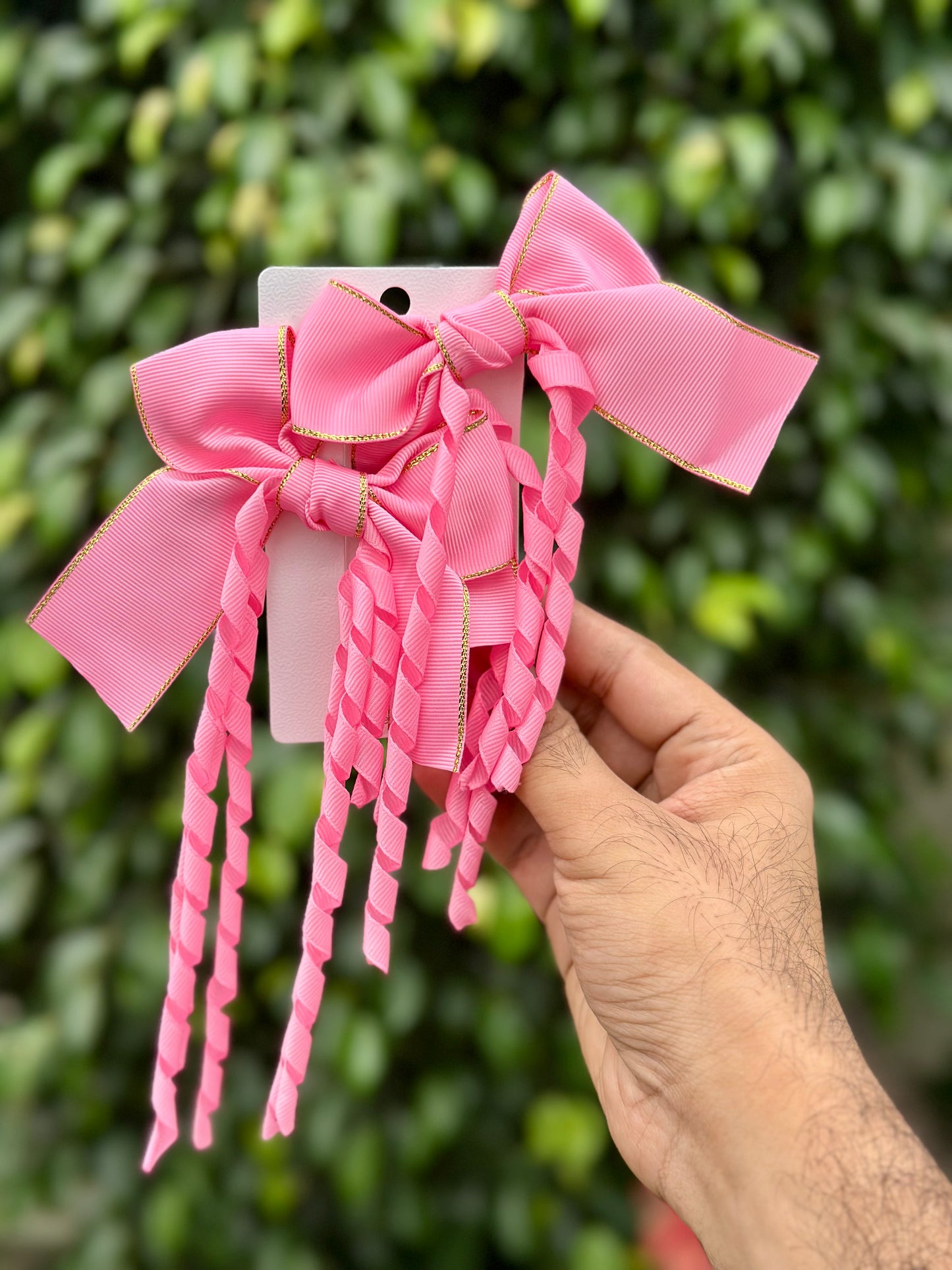 Long Spiral Hanging Bow Clipon Pairs with Gold Edging🔥