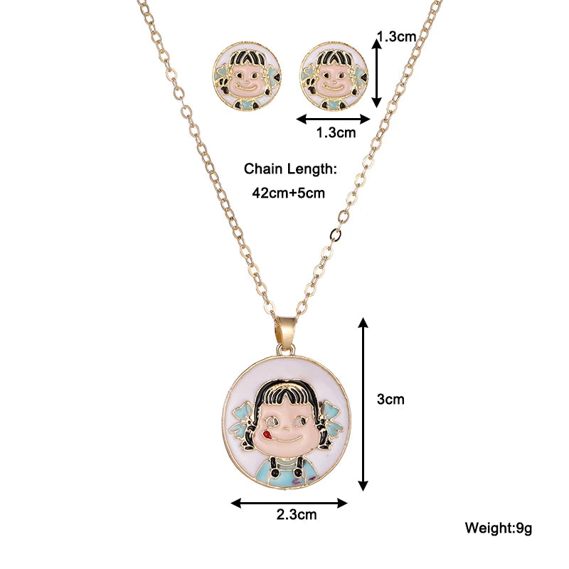 Cute Girl Necklace and Earrings Set