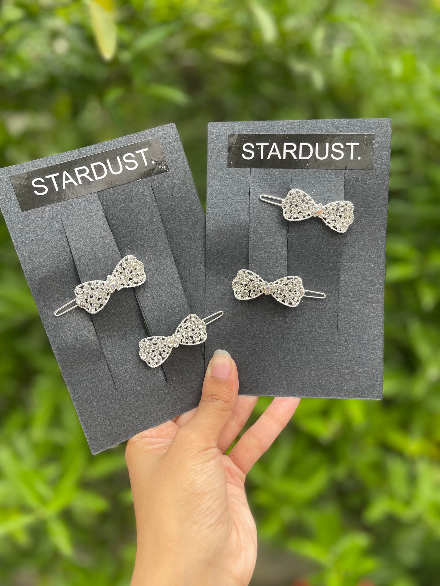 Small Metallic Rhinestone Bow Lock Pins Pair
