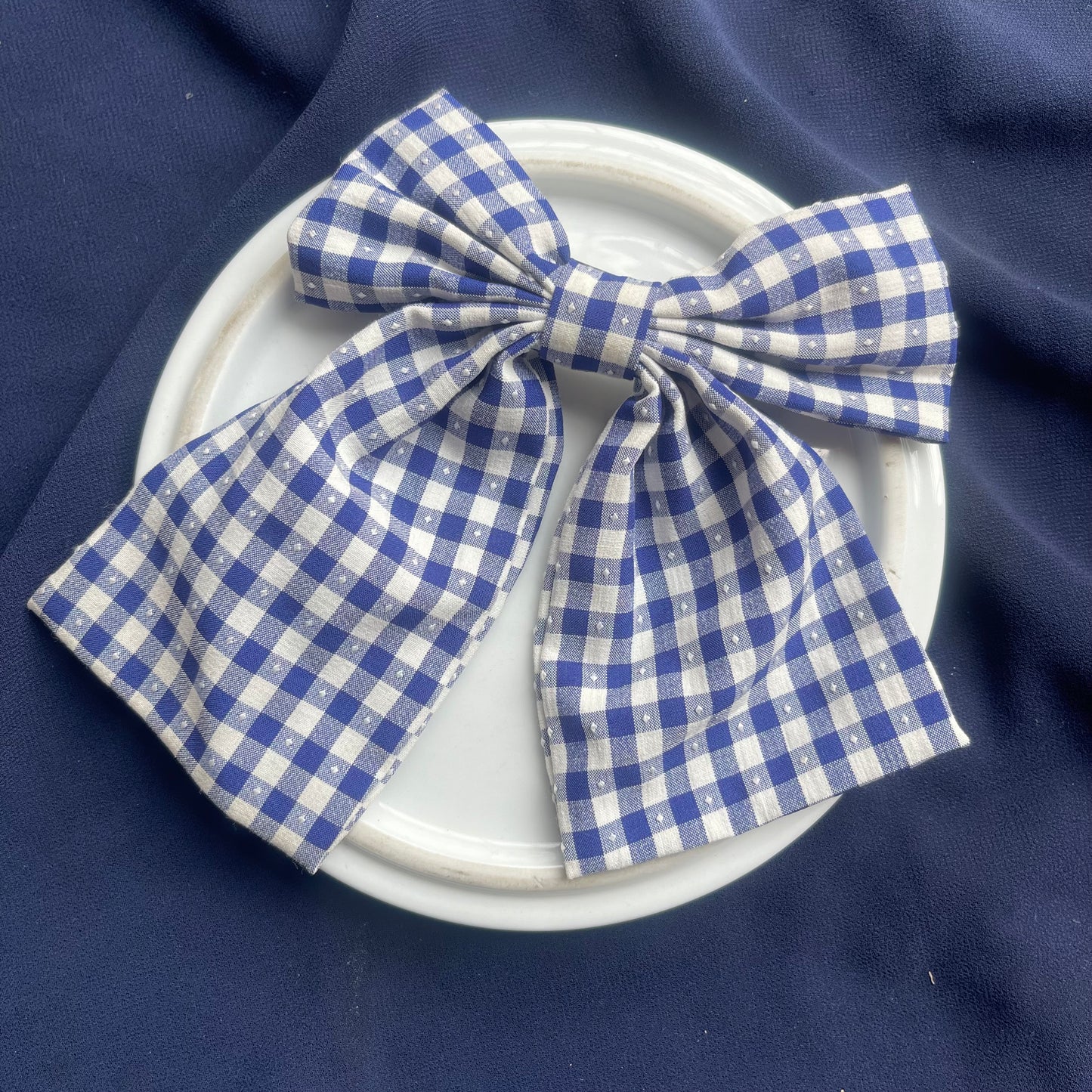Blue&white checkered school bow