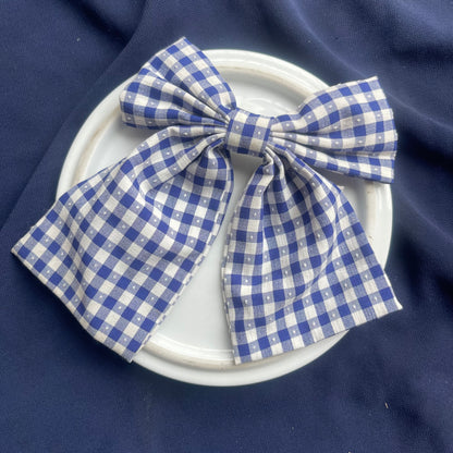 Blue&white checkered school bow