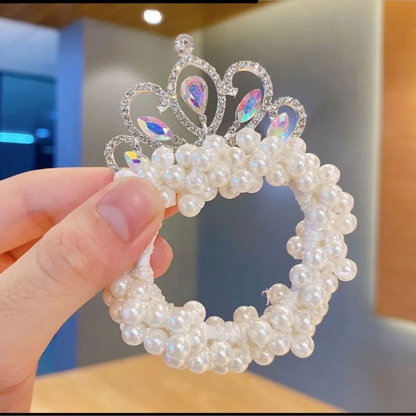 Rhinestone Tiara Pearl Hairties