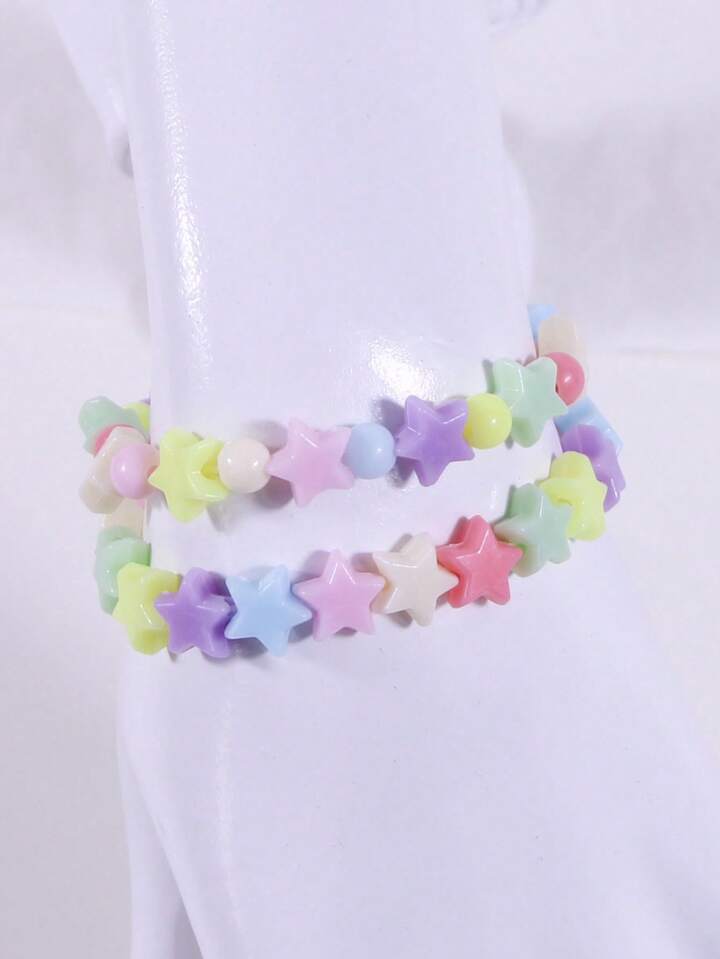 SHEIN Inspired Rainbow 🌈 Pastel Star and Heart Beaded Bracelets(2pcs)🔥