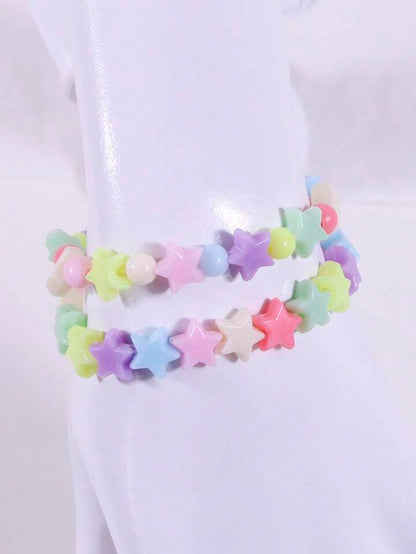 SHEIN Inspired Rainbow 🌈 Pastel Star and Heart Beaded Bracelets(2pcs)🔥