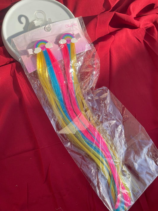 Rainbow hair extensions pair