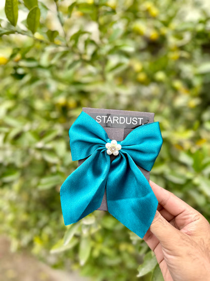 Silk Hanging Bows With Pearl Flower Detailing
