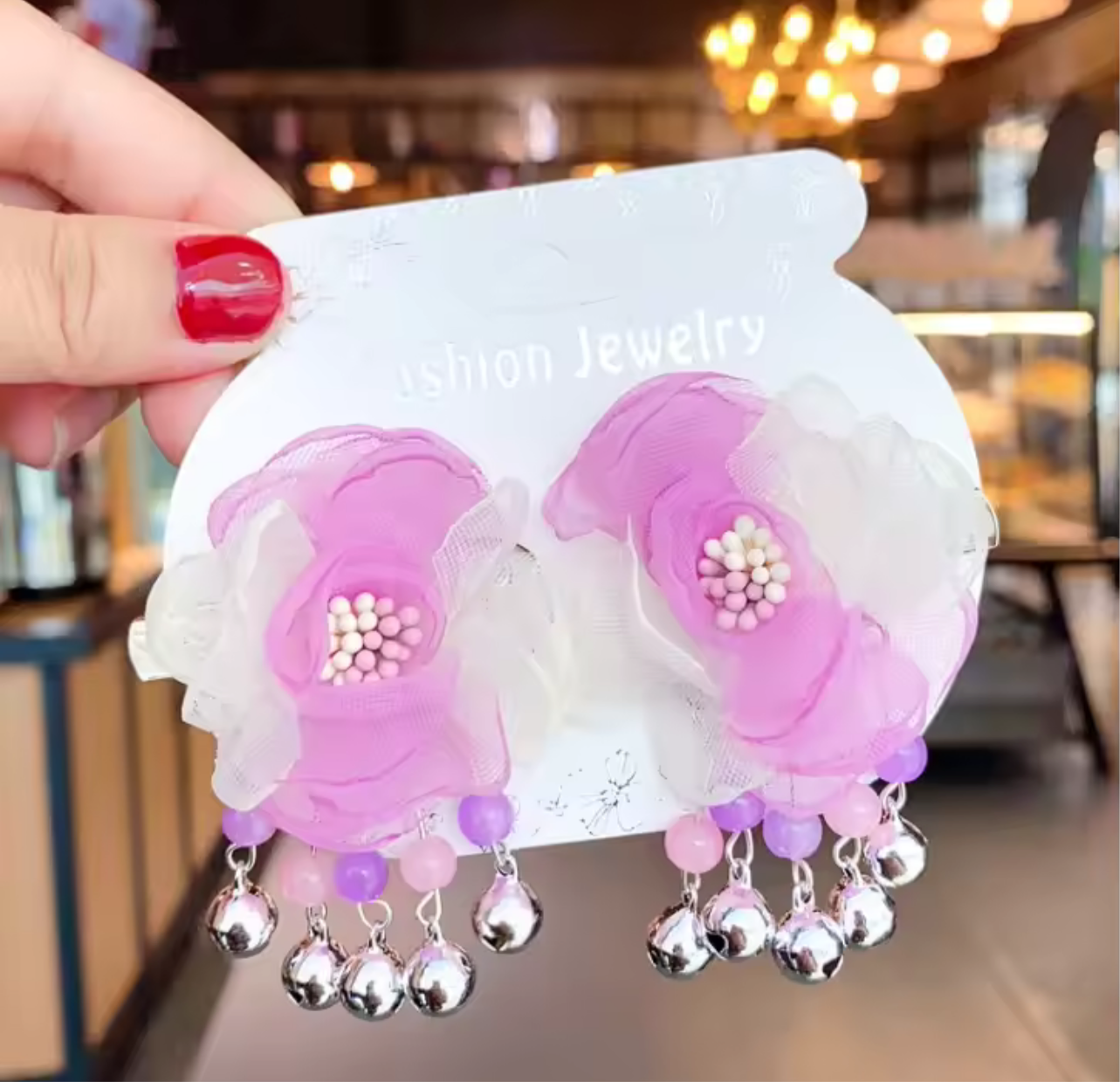 Organza Flower hairclips pair with bell hangings