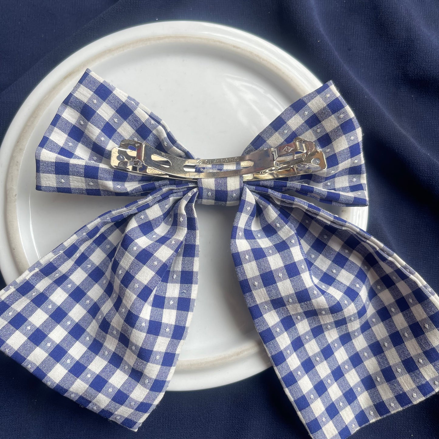 Blue&white checkered school bow