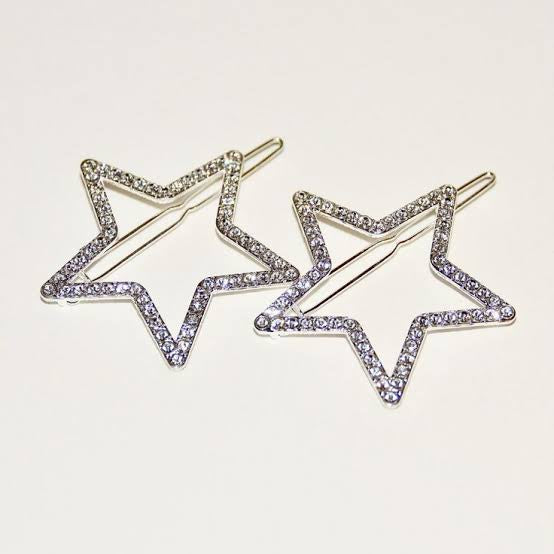 Silver Rhinestone Studded Star lockpins pair