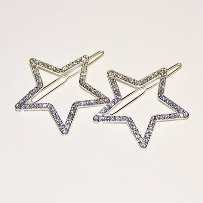 Silver Rhinestone Studded Star lockpins pair