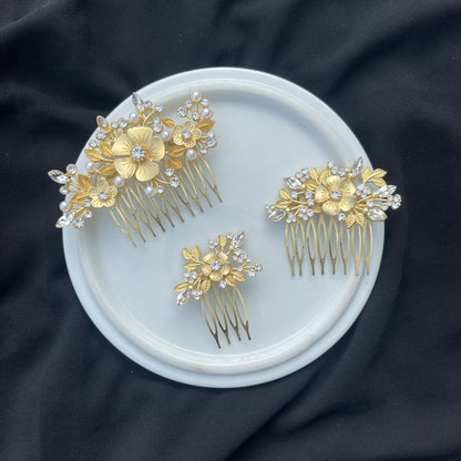 Gold Metallic Formal Flower Combs🔥