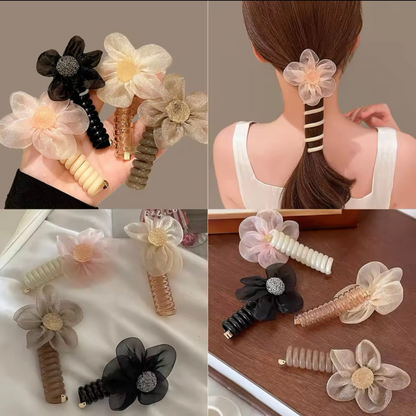 Organza Flower Styling Hair Spiral(single)